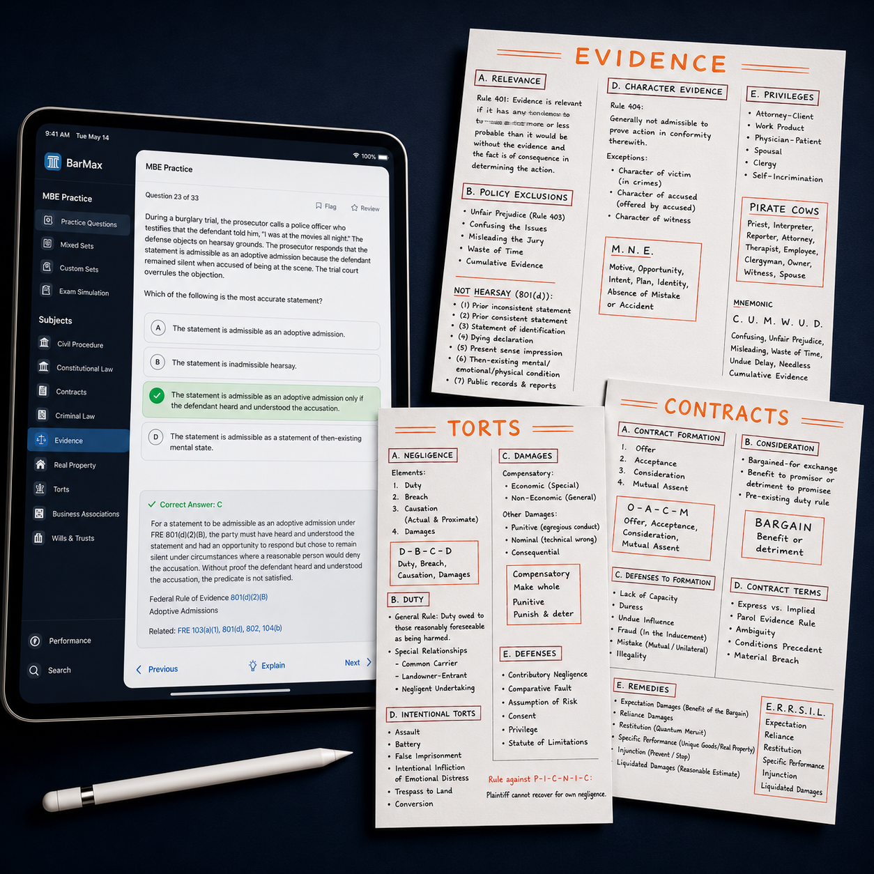 Bar Exam Prep Pack — one-sheet study boards and question bank preview